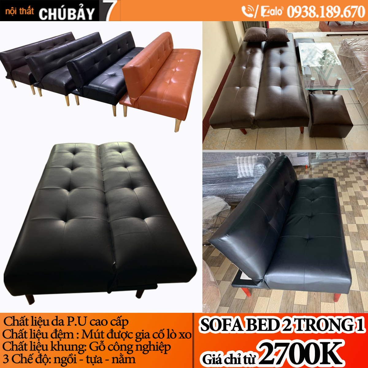 Ghế Sofa giường chất liệu da P.U cao cấp tại Long Thành - Đồng Nai