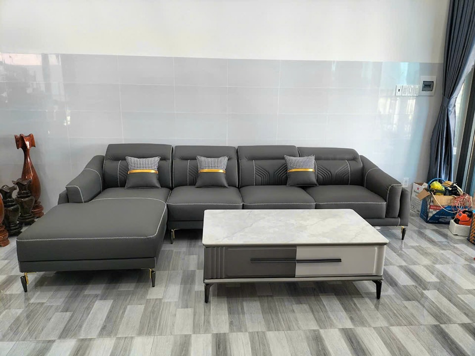 SOFA GIẢ DA CAO CẤP - SOFA BĂNG - SOFA L THƯ GIÃN M01   LONG THÀNH ĐỒNG NAI 