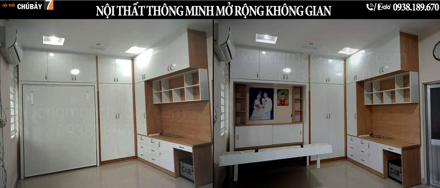 Giường gấp thông minh gỗ Melamine 1m8x2m tại tphcm