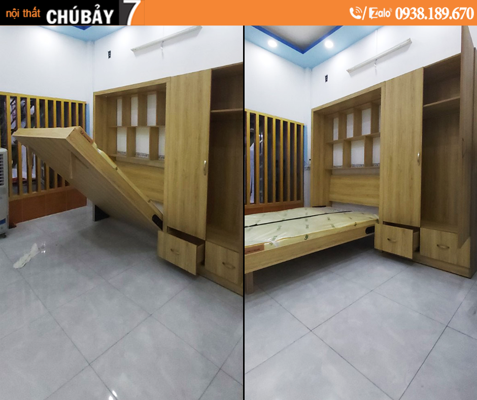 Giường gấp thông minh gỗ Melamine 1m8x2m tại tphcm